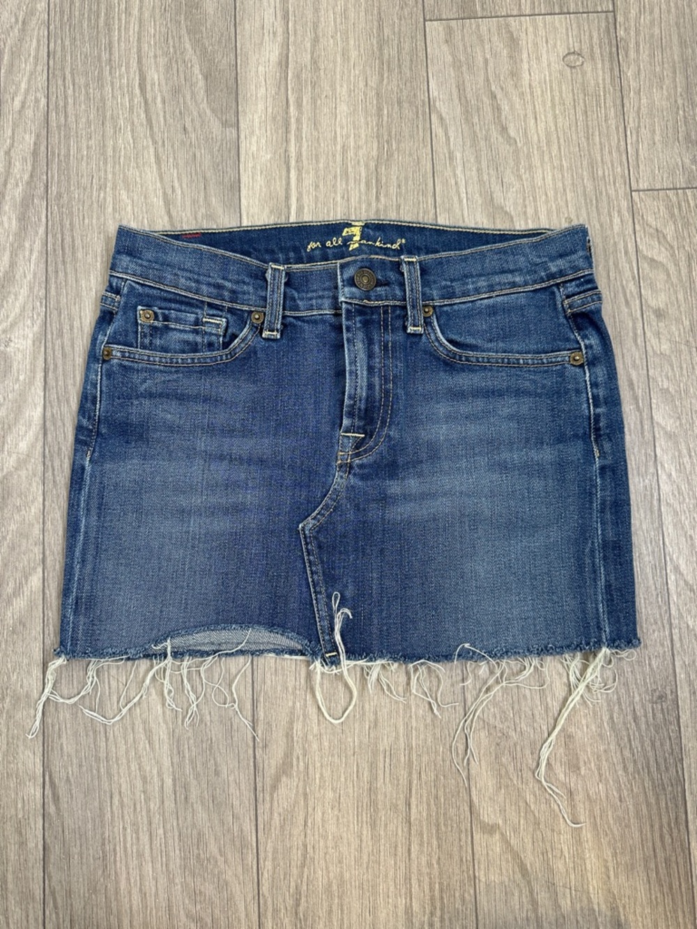 7 For All Mankind Blue Distressed Denim Mini Skirt Size 2